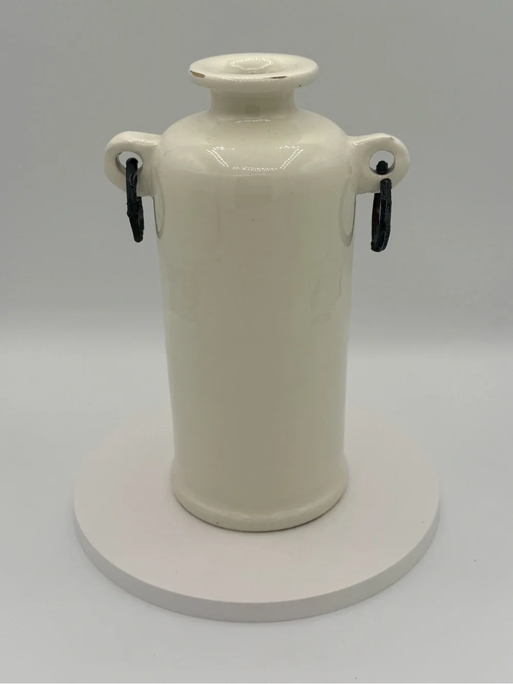 Pottery Barn Rhodes Collection Ceramic Vase with Black Metal Handles